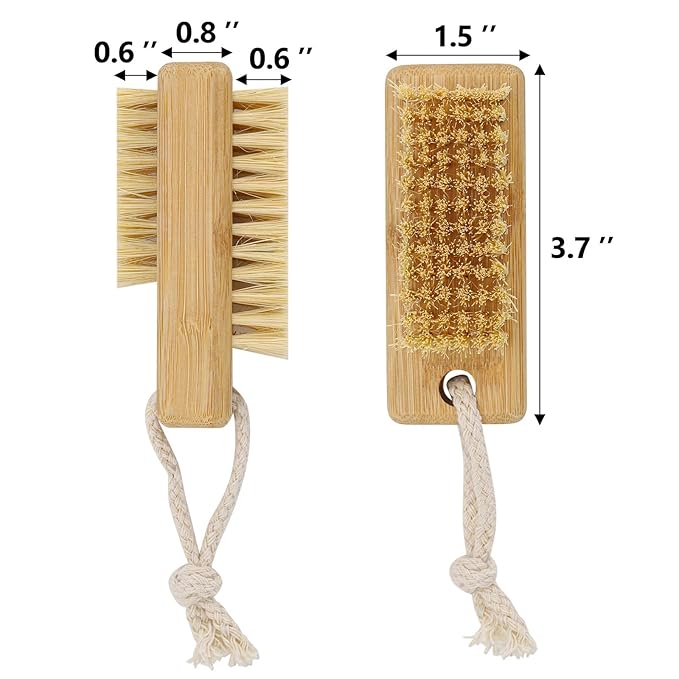 Nail Cleaning Brushes for Fingernails 2-Sided Non-Slip Brush with Hanging Rope Wooden Nail Brushes 4 Pack