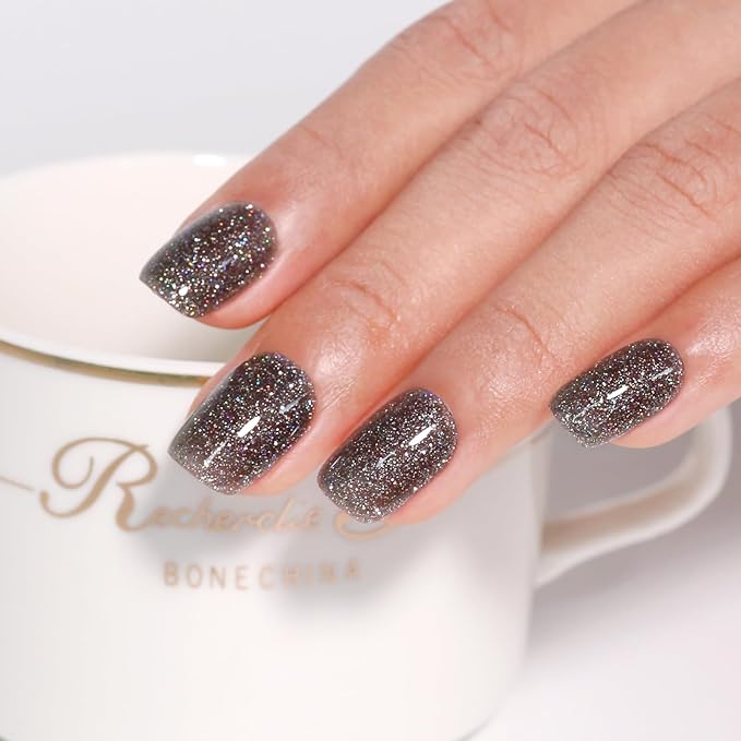 Imtiti Gel Nail Polish Sheer Glitter Black 3 in 1 One Step Color Soak Off UV LED Spring Summer Art Starter Manicure Salon DIY at Home, 0.5 Fl Oz