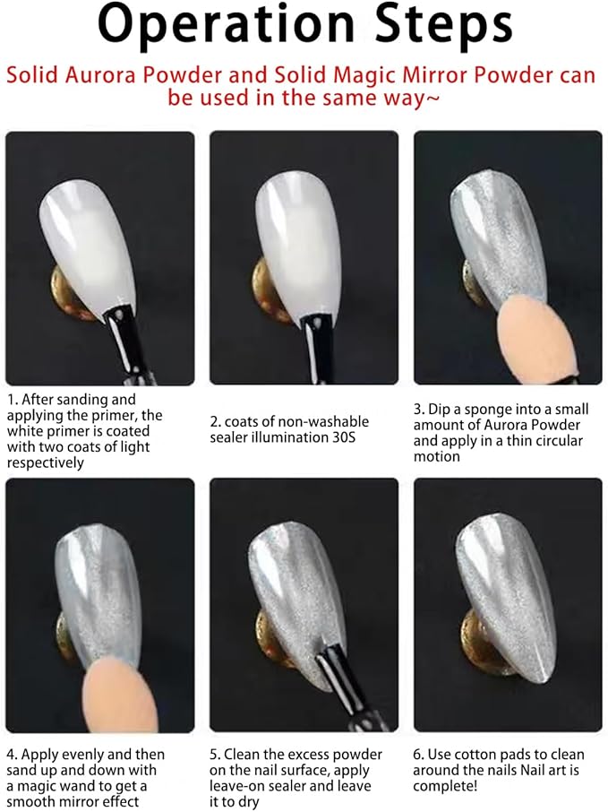 Nail Chrome Powder - 12 Colors Aurora Nail Powder Mirror Luster Effect Charm for Gel & Acrylic Nails