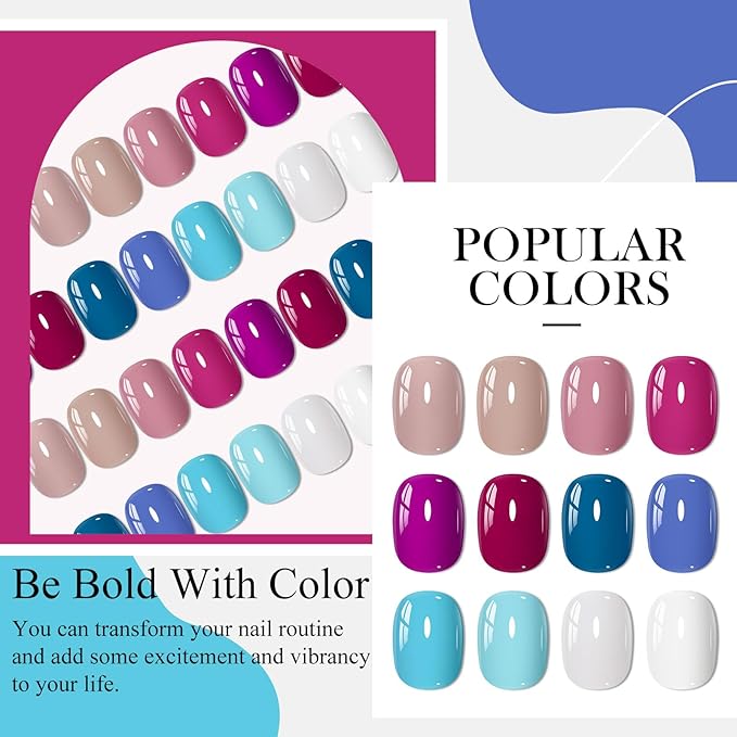 MEET ACROSS 12 Colors One Step Gel Nail Polish Set All-in-One Step Gel Polish Purple Blue Soak Off LED/UV Long Lasting Nail Polish DIY Salon Manicure at Home