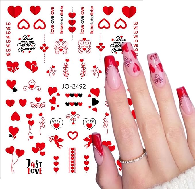 6 Valentine's Day Nail Art Stickers 3D Self-Adhesive Sexy Lips Nail Stickers Red Love Rose Kiss Angel Letter Heart Shape DIY Nail Design Decoration Women's Valentine's Day