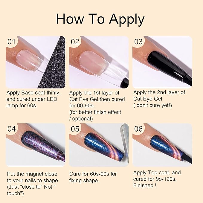 Cat Eye Gel Nail Polish Set - 6 Colors Magnetic Gel Polish with Glitter & Holographic Effect, Semi-Transparent Soak Off LED Nail Art DIY Salon Gifts for Women