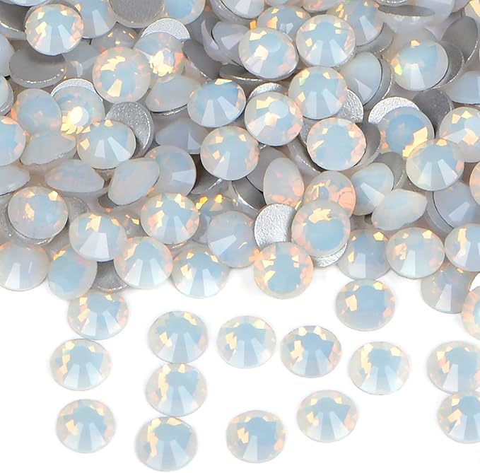 2880PCS Art Nail Rhinestones Non Hotfix Glue Fix Round Crystals Glass Flatback for DIY Jewelry Making with one Picking Pen (ss5 2880pcs, White Opal)