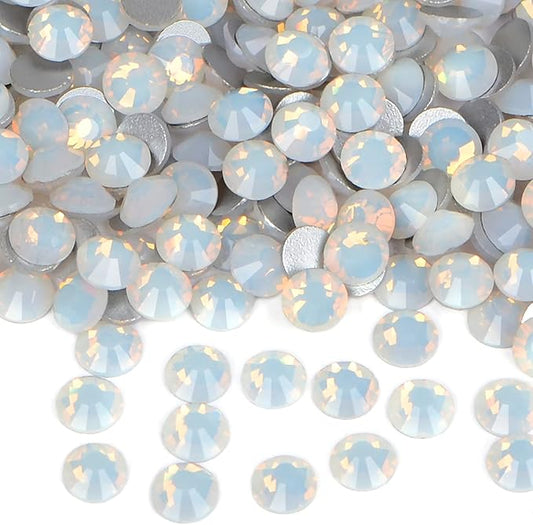 1440PCS Art Nail Rhinestones Non Hotfix Glue Fix Round Crystals Glass Flatback for DIY Jewelry Making with one Picking Pen (ss12 1440pcs, White Opal)