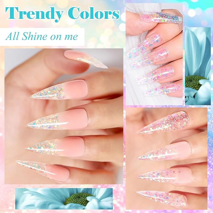 MEET ACROSS Poly Nail Gel 10Pcs Nail Extension Gel Set and Nail Extension Starter Kit for Beginners Nail Art DIY Home Gifts for Women (Candy Glitter, 12pcs)