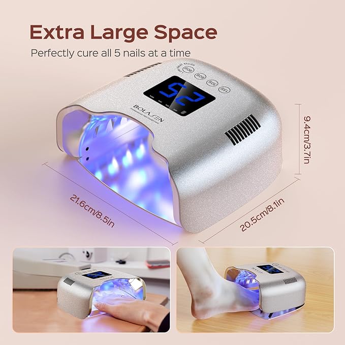 BOLASEN Cordless Rechargeable UV Nail Lamp - UV Light for Gel Nails with Metallic Reflector & Metal Base, 54W Portable Wireless LED Nail Dryer, Professional Curing Lamp for Salon, Silver Glitter
