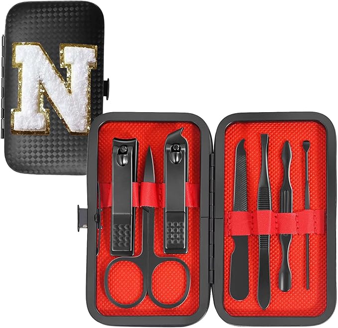 Manicure Set 7 PCS Nail Clippers Kit, Bafezoze Mens Grooming Kit, Initial Christmas Stocking Stuffers for Men Boys Letter N