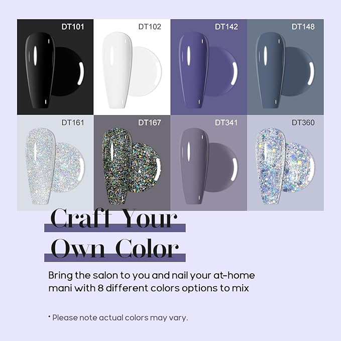 MEET ACROSS Grey Gel Nail Polish Set 8 Colors, Black White Gray Tone Glitter Sliver Gel Nail Polish Kit for All Seasons Soak Off Gel Nail Manicure Gifts Set for Women