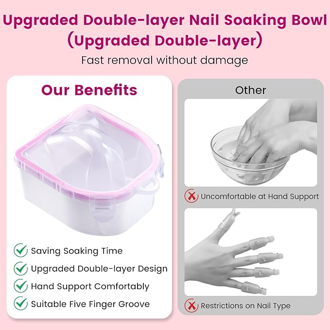 Quaferen Nail Soaking Bowl Acetone Proof: Soak off Gel Polish Dip Powder Remover Manicure Bowl with Triangle Cuticle Peeler and Cuticle Pusher for Women Nail Beginners Home Salon(Single Pink)