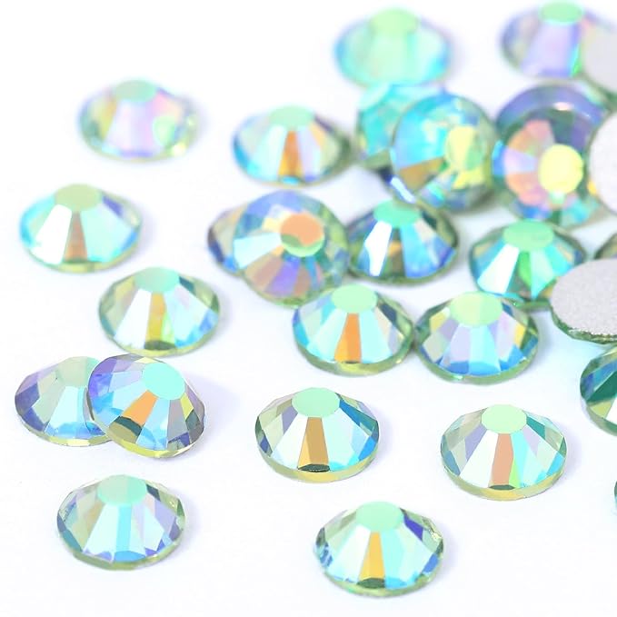 Novani Rhinestones 3000Pcs Flatback Crystal Round Loose Gemstones Glass Rhinestones for Crafts Makeup Nail Art Clothes Shoes DIY Decorations(SS8, 2.3-2.5mm,Light Green AB)