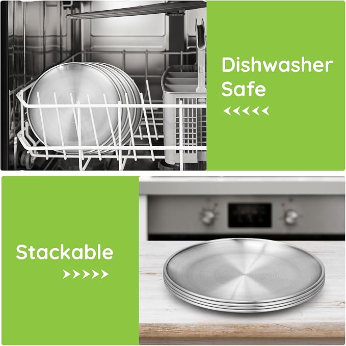 10 Stainless Steel Plates, 7.8 inch 304 Metal Camping Plate, Reusable Food - Image 4
