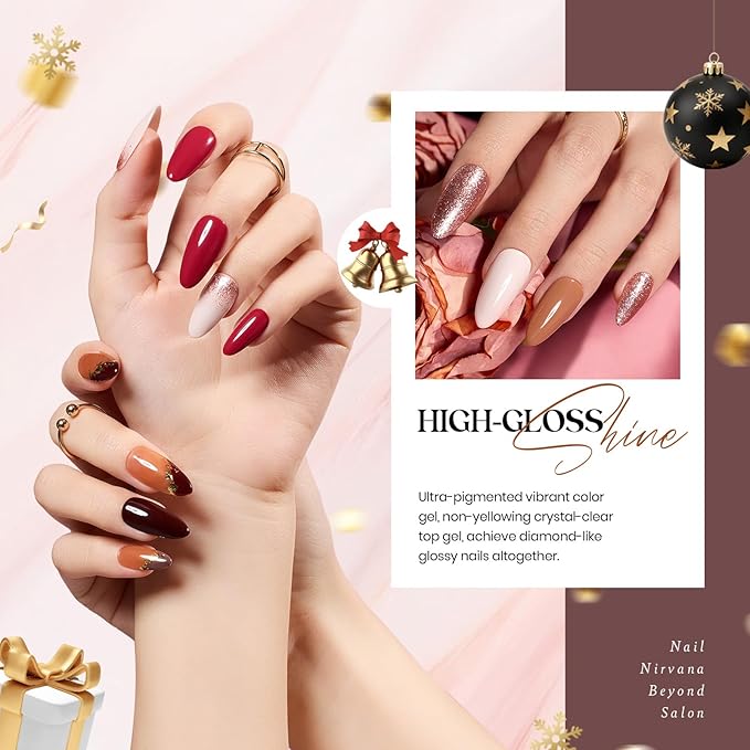 Beetles Fall Gel Nail Polish Set, 23Pcs Brown Burgundy Red Nude Pink Winter Gel Polish Set with Base Top Coat Verse of Roses Kit, Soak off Uv Gel Golden Glitter Holiday Nail Gift for Women