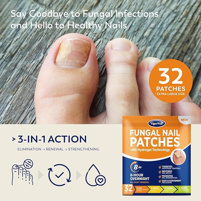 Toenail Fungus Treatment Extra Strength: (Medium) 64 Nighttime Hydrogel Patches for Overnight Repair - Visible Results in 8 Hours - Fungal Nail Patches for Toenail Fungus