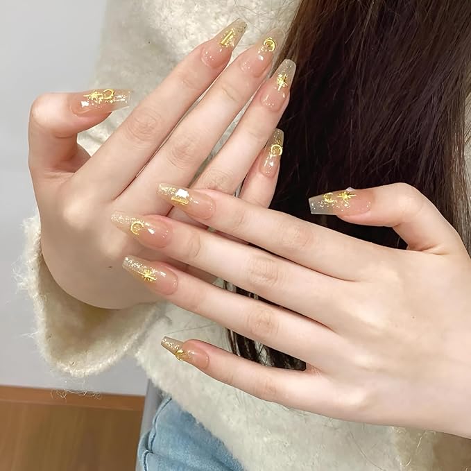24 Grid Gold Nail Art Charms Moon Star Nail Charms and Gems Gold Nail Rhinestone for Decorations Manicure Supplies Accessories DIY Nail Art Makeup Decoration