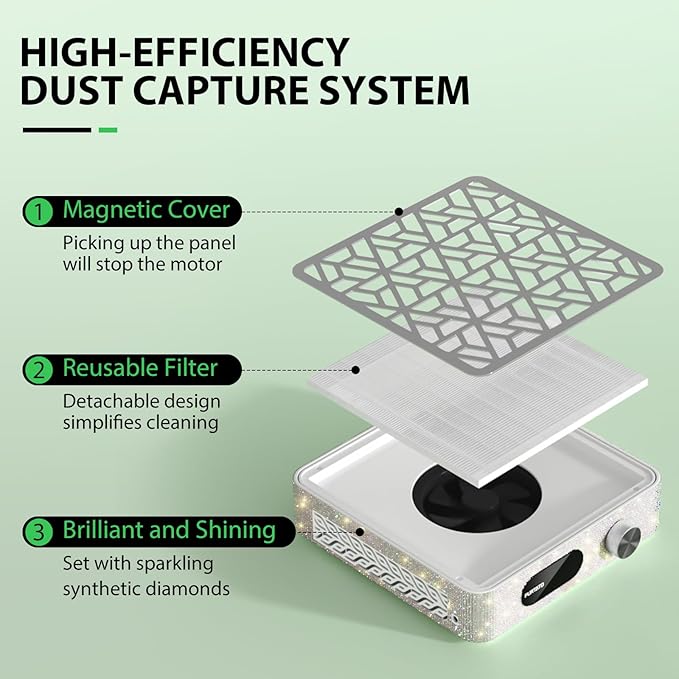 Nail Dust Collector, Powerful Vacuum Fan Vent Dust Collector Extractor Dust Suction Machine for Acrylic Nails Polishing, Nail Salon,Ab Diamond