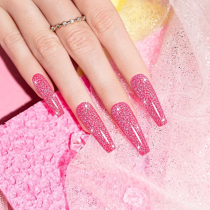 RARJSM Pink Gel Nail Polish, 7.5ml 0.25Floz Reflective Gelpolish Glitter Gel Nail Polish Summer Candy Collection Diamond Shimmer Neon Pink Nailgel for Starter Nail DIY at Home UV LED Cure Required