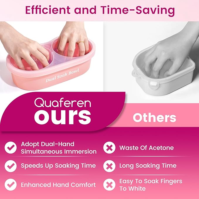 Dual Nail Soaking Bowl Acetone Proof: 2-in-1 Dip Powder Gel Nail Polish Remover Soak off Bowl for Women - Time-Saving Acrylic Nail Remover Kit for Home Salon (Big Size, Rose)