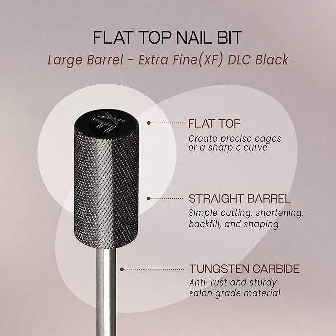 PANA Professional 3/32" Shank Size - Flat Top Large Barrel Carbide Bit - Nail Drill Bit for Dremel Machine (Silver, Gold, DLC Black) (Extra Fine, DLC Black)