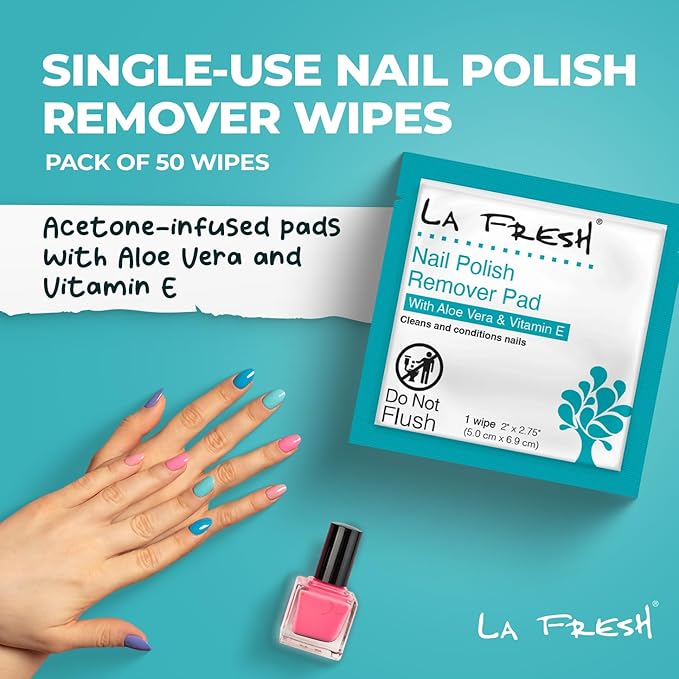 La Fresh Nail Polish Remover Wet Wipes with Lavender, Aloe Vera, and Vitamin E Pack of 200ct Acetone-Infused Pads - Nail Care Travel Essentials