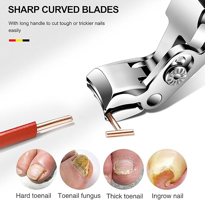 Heavy Duty Toenail Clippers for Thick & Ingrown Nails - Professional Grooming Kit for Men & Seniors with Ergonomic Handle, Nail File & Safety Lock - Arthritis Friendly Gift Box Set (Angled+Curved)