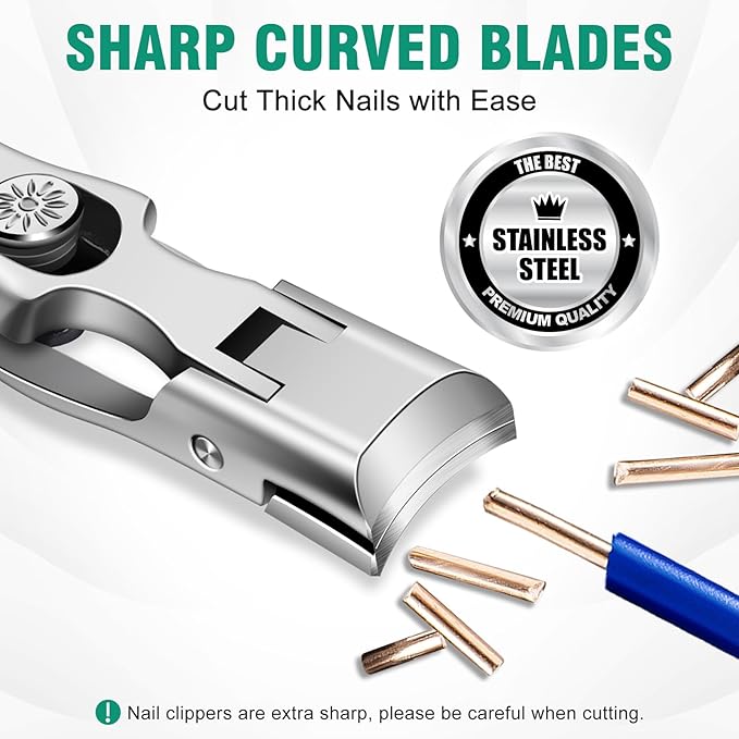 Nail Clippers for Men with Catcher, Large Wide Opening Toenail Clippers for Seniors Thick Toenails, Heavy Duty Sharp Stainless Steel Toe Nail Clippers with Long Handle Gifts for Men Women
