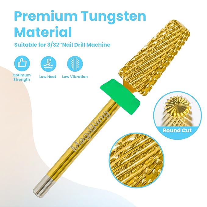 Nail Drill Bits 5 in 1 Tapered Barrel, 3/32'' Safety Tungsten Carbide Bits, Two-way Rotation, Suitable for Manicure Pedicure Cuticle Gel Polishing, Technicians Bits, Grit: Coarse.