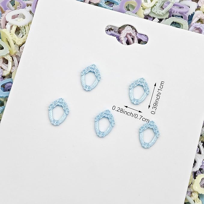Victorian Frame Nail Charms, 150 Pieces, Yellow Pink Blue, 3D Nail Art Decorations