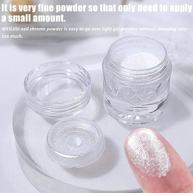 White Pearl Chrome Nail Powder, High Gloss Mirror Effect Pearlescent Iridescent Glitters Powder Mermaid Pigment for Nail Art Decoration