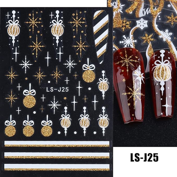8 Sheets Glitter Christmas Nail Art Stickers Decals Self-Adhesive Holiday Gold Snowman Snowflake Winter Nail Supplies Nail Art Design Decoration Accessories