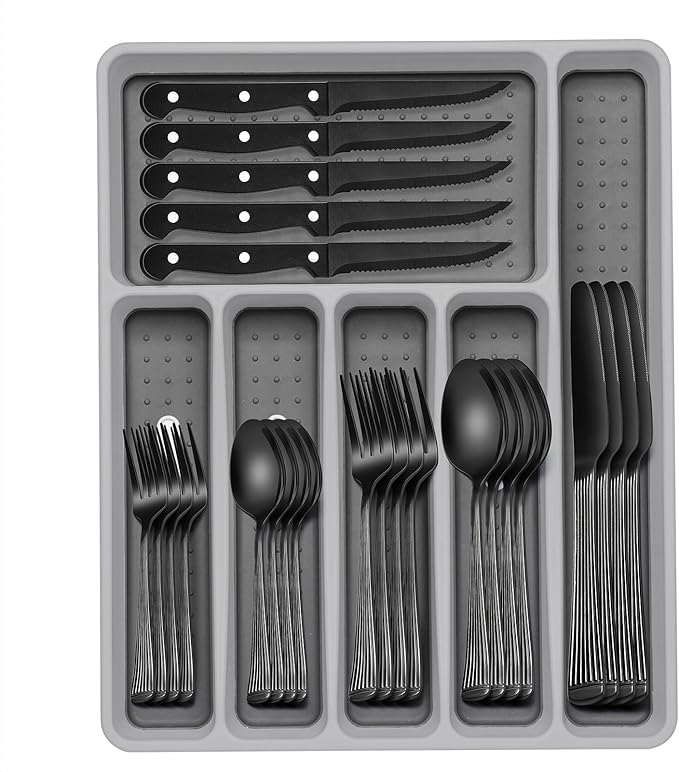 49-Piece Black Silverware Set by EWFEN