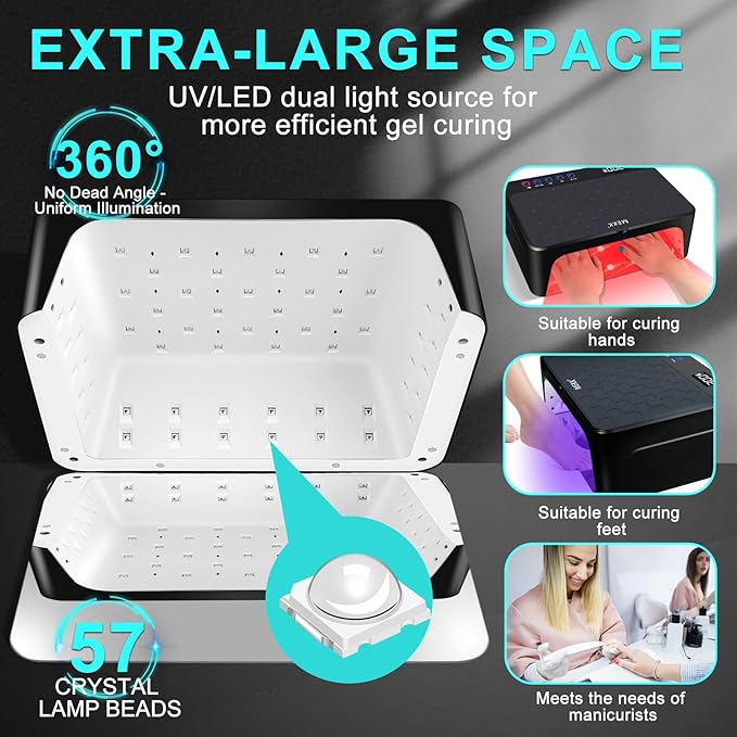 MEKK UV LED Nail Lamp - Luxury Cordless UV Light for Gel Nails with Red Light Skincare,4+2 Timer Modes,Two-Hand Design,Professional Nail Lamp for Salon & Home-Black