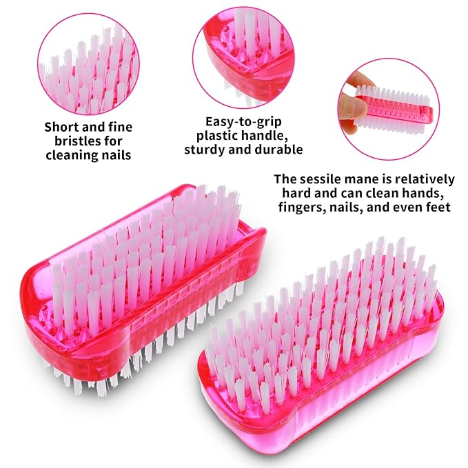 Nail Cleaning Brushes, Double Sided Nail Clean Up Brush with Nylon Stiff Bristles Fingernail Brush for Cleaning Cuticles Fingernails Toes Nail Hand Scrub Brush for Men Women, 2 Pcs(Red, Blue)