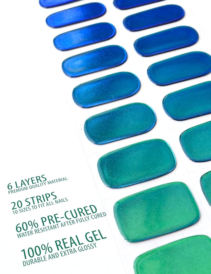 Semi Cured Gel Nail Strips, 20 pcs Nail Wraps, Glaze Stickers, Salon Quality French Manicure, Full Decal Gel Polish Strips, Long Lasting SCG, UV Lamp Required (Little Mermaid)