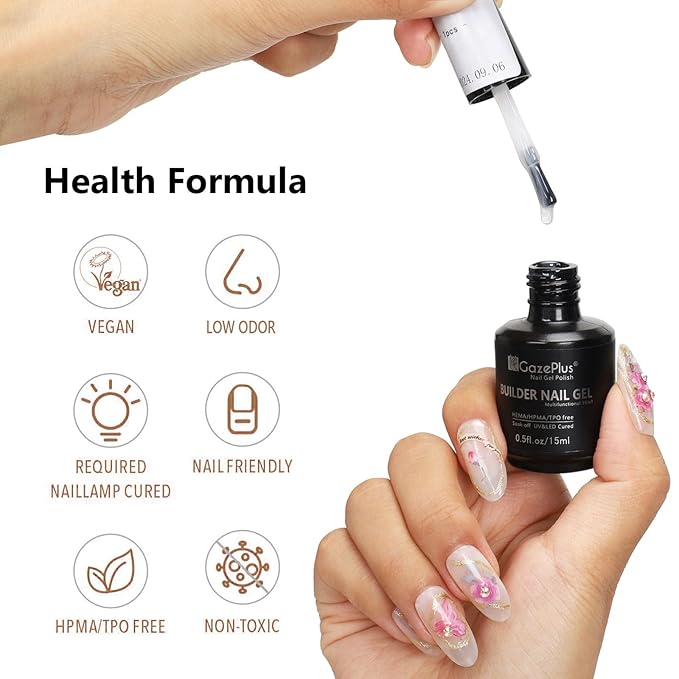 3Pcs 15ml Builder Nail Gel with Base and No Wipe Top Coat Set 10-in-1 Clear Builder Gel With Top and Base Coat Shine Finish and Long Lasting for Christmas Gift Nail Extension Strengthener