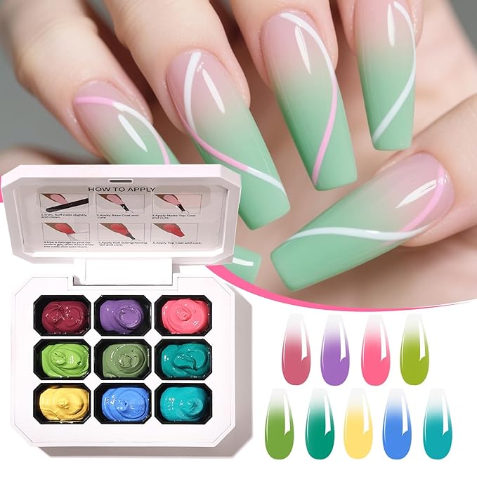 Ombre Gel Nail Polish Nail Sponges for Ombre 9 Series Colorful Blush Effect Gradient Painting Gel for Ombre Nails Multistyle French Manicure Nail Art DIY Home (A4, 1)