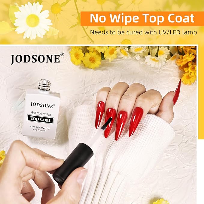 JODSONE 18ml Top Coat Gel Polish No Wipe High Gloss Shine Finish Long Lasting Gel Nail Polish Professional Manicure for Home DIY and Nail Salon