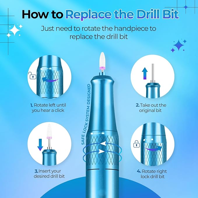 Nail Drill Electric File: 40000RPM Professional E File Kit E File Machine Filer for Shaping, Buffing, Removing Acrylic Gel Nails, Manicure Pedicure Kit with 12Pcs Nail Bits, Home Salon Use