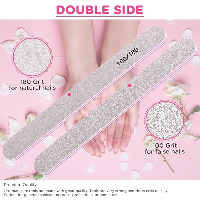 Nail Files and Buffer, TsMADDTs Professional Manicure Tools Kit Rectangular Art Care Buffer Block Tools 100 180 Grit 12PCS(White)