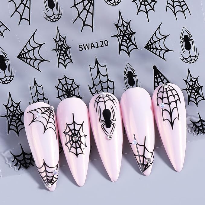 4Pcs Halloween Nail Stickers 3D Spider Web Nail Decals DIY Self Adhesive Cobweb Nail Design Halloween Nail Decoration Supplies Holiday Manicure Accessories for Women Girls