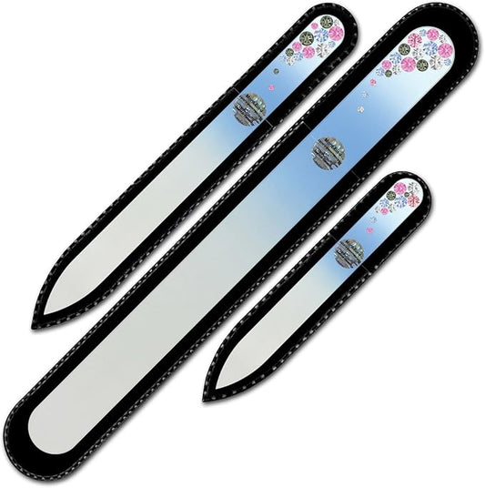 Mont Bleu Set of 3 Czech Tempered Glass Nail Files - Hand Decorated with Crystals