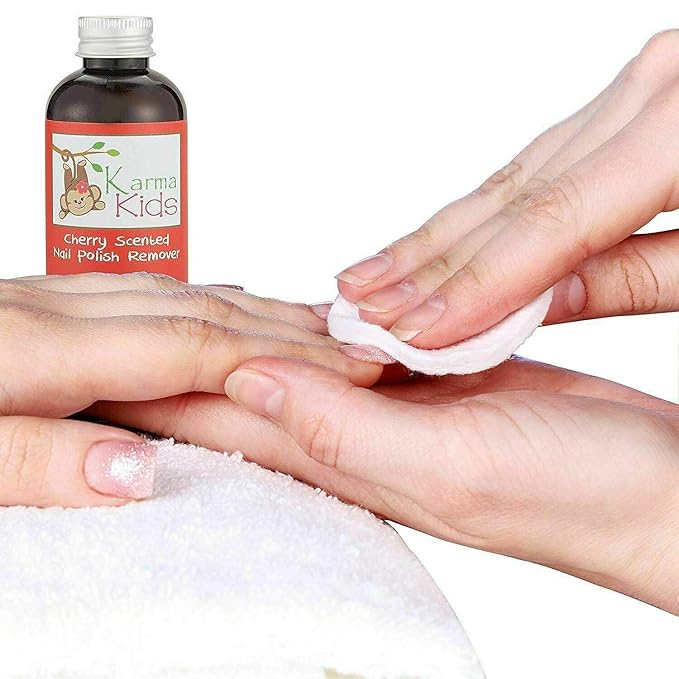 Karma Organic Nail Polish Remover Cherry Scented for Kids – Clean Beauty, Vegan, Cruelty Free, Acetone Free – Nails Strengthener for Fingernails – 4 fl. Oz.