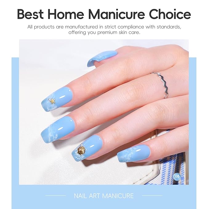 PEACECOLOR Blue Jelly Gel Polish Set, 10ML Transparent Clear Light Blue Collection 6 Colors Jelly Gel Nail Polish Kit for Beginners All Season Home Salon DIY Nail Art Design Gifts for Women