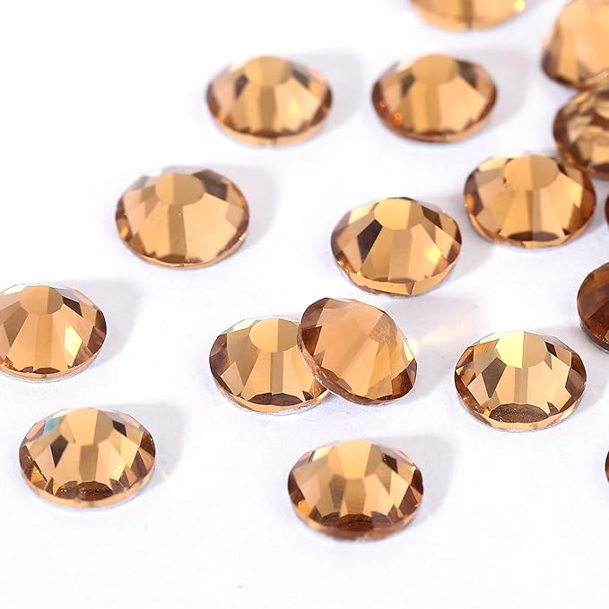 Novani Brown Rhinestones Flatback Rhinestones Glass Nail Gems Stones Jewels Round Gemstones Non-Hotfix Crystal,SS8,1440 Pieces,Topaz