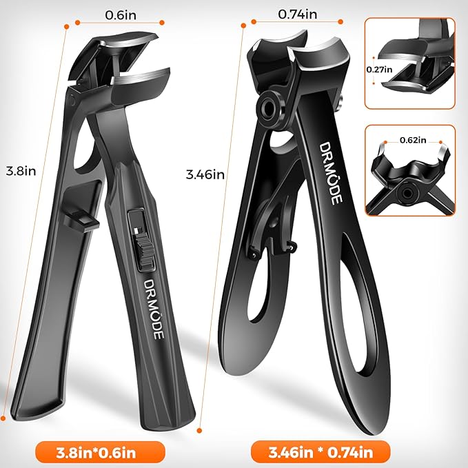 Toenail Clippers for Thick Toenails for Seniors, Angled Head Long Handled Toe Nail Clippers for Men with Wide Jaw Opening, Heavy Duty Large Finger Nail Clippers Adult Cutter with Catcher, Black