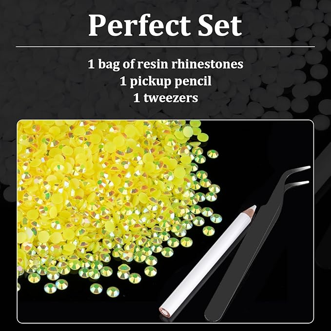 15000pcs 2mm Resin Rhinestones Bulk, Lemon Yellow AB Flatback Round Jelly Rhinestones Bedazzling Non Hotfix Crystal Gems Large Quantity Wholesale for DIY Crafts Clothes Tumblers Face Makeup Manicure
