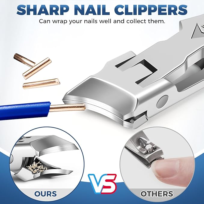 Ingrown Toenail Clippers - Christmas Xmas Presents Gifts, Wide Jaw Opening Nail Clippers with Catcher, 45 Degrees Toenail Clippers for Seniors Slanted Nail Clipper Stocking Stuffers Gifts for Men