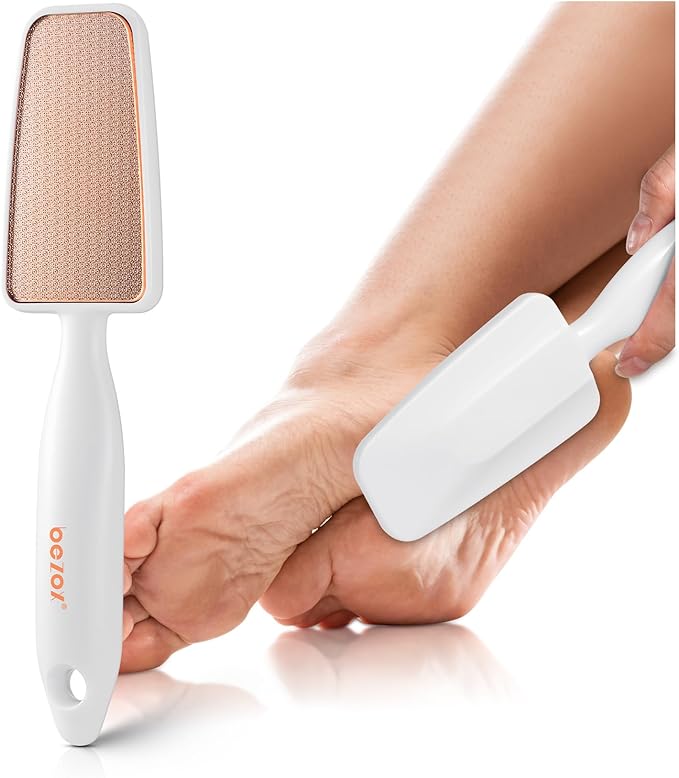 BEZOX Long Handle Glass Foot File Callus Remover, Foot Scrubber for Dead Skin, Cracked Heel Foot Scraper - White