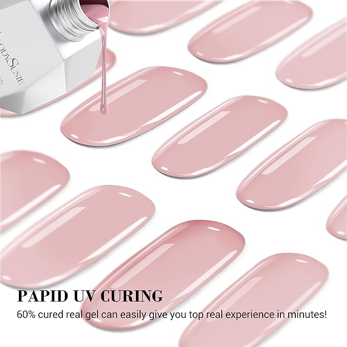MelodySusie Semi Cured Gel Nail Strips (Camille Pink), Works with Nail Lamp, Salon Quality, Long Lasting, Easy to Apply and Remove, Includes 20Pcs, 2 Prep Pads, Nail File and Wooden Stick