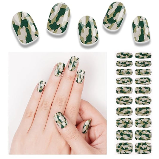 20pcs Semi Cured Gel Nail Strips, Real Nail Polish Art Stickers, Amber White Gel Nail Stickers - Work with Any UV Lamp, Long Lasting Full Wraps with Nails File and Stick