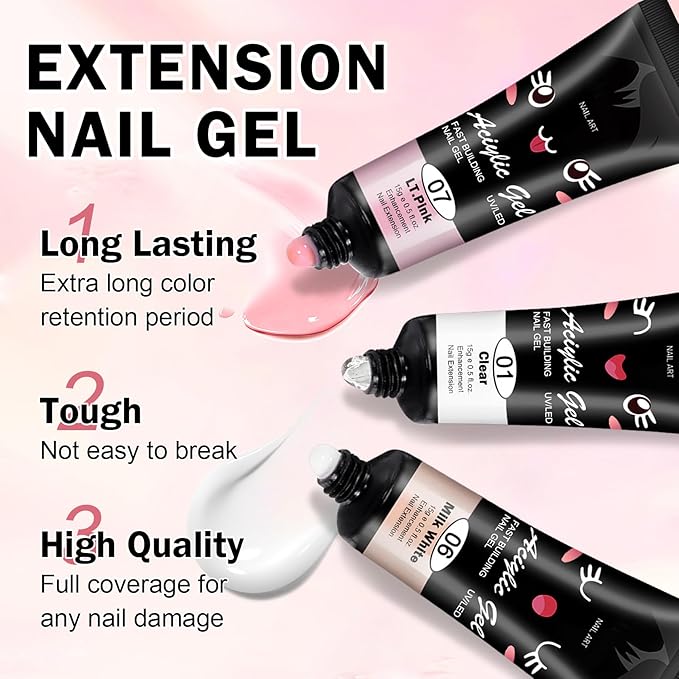 Poly Nail Gel Kit,10PCS Poly gel Nail Kit Starter Kit,Clear White Pink Builder Nail Gel,Kit De Poly gel Para Uñas Completo,with Slip Solution Dual Nail forms,Nail Clips for Poly Gel